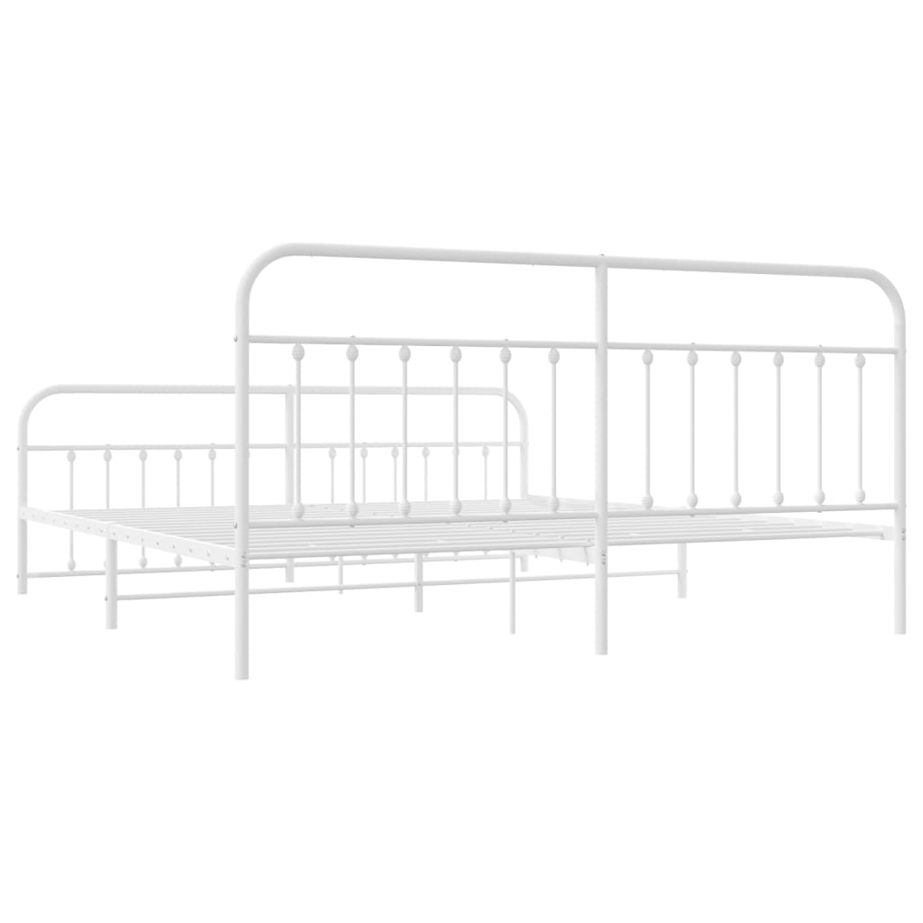 Bed frame with head and footboard metal white 193x203 cm