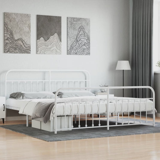 Bed frame with head and footboard metal white 193x203 cm