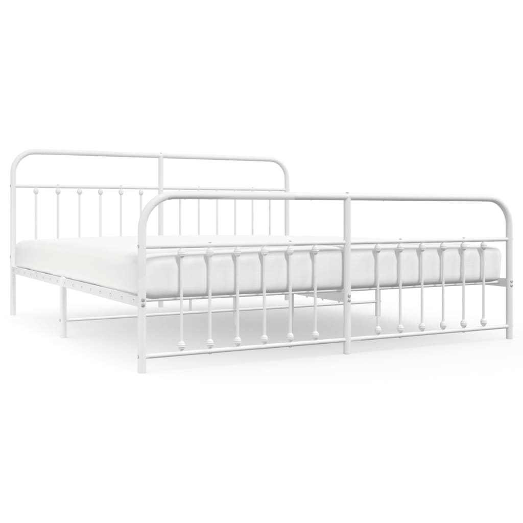 Bed frame with head and footboard metal white 200x200 cm