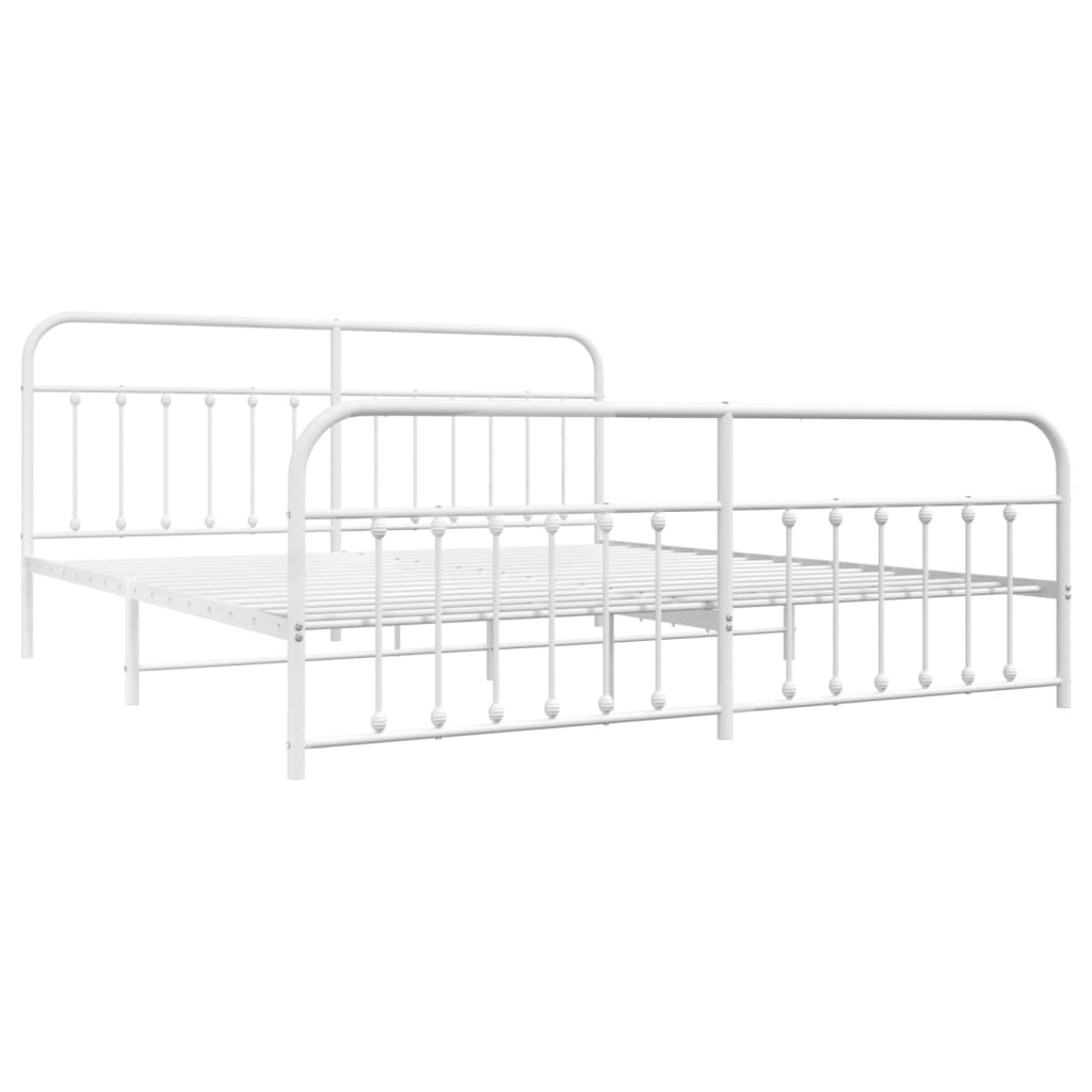 Bed frame with head and footboard metal white 200x200 cm