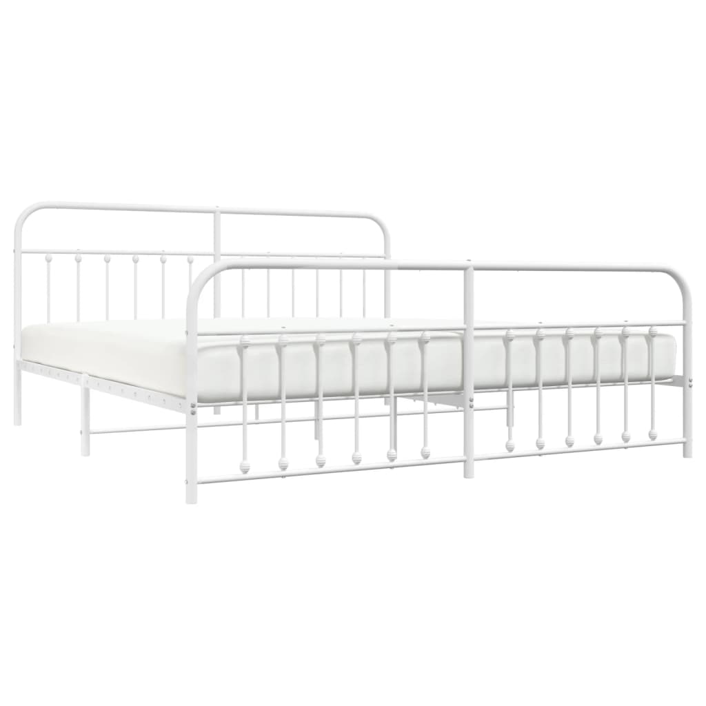 Bed frame with head and footboard metal white 200x200 cm