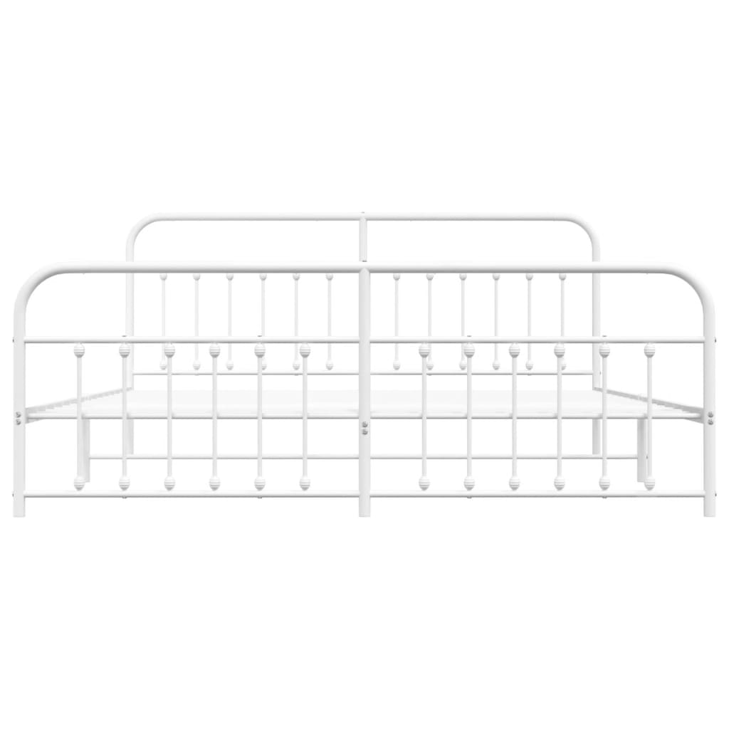 Bed frame with head and footboard metal white 200x200 cm