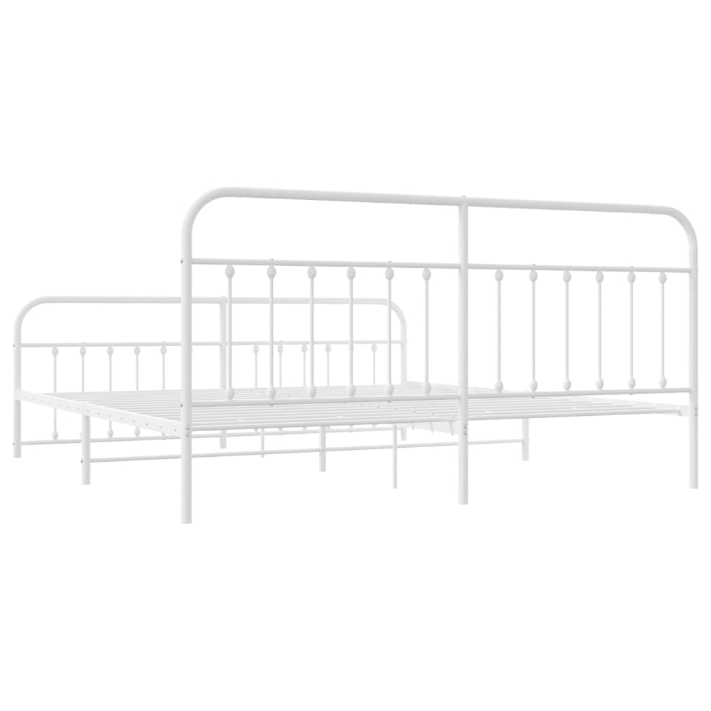 Bed frame with head and footboard metal white 200x200 cm