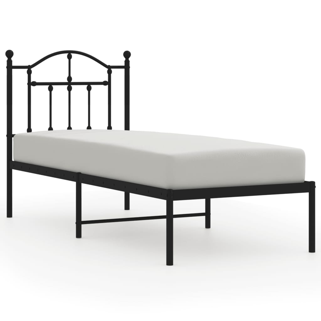 Bed frame with headboard metal black 75x190 cm