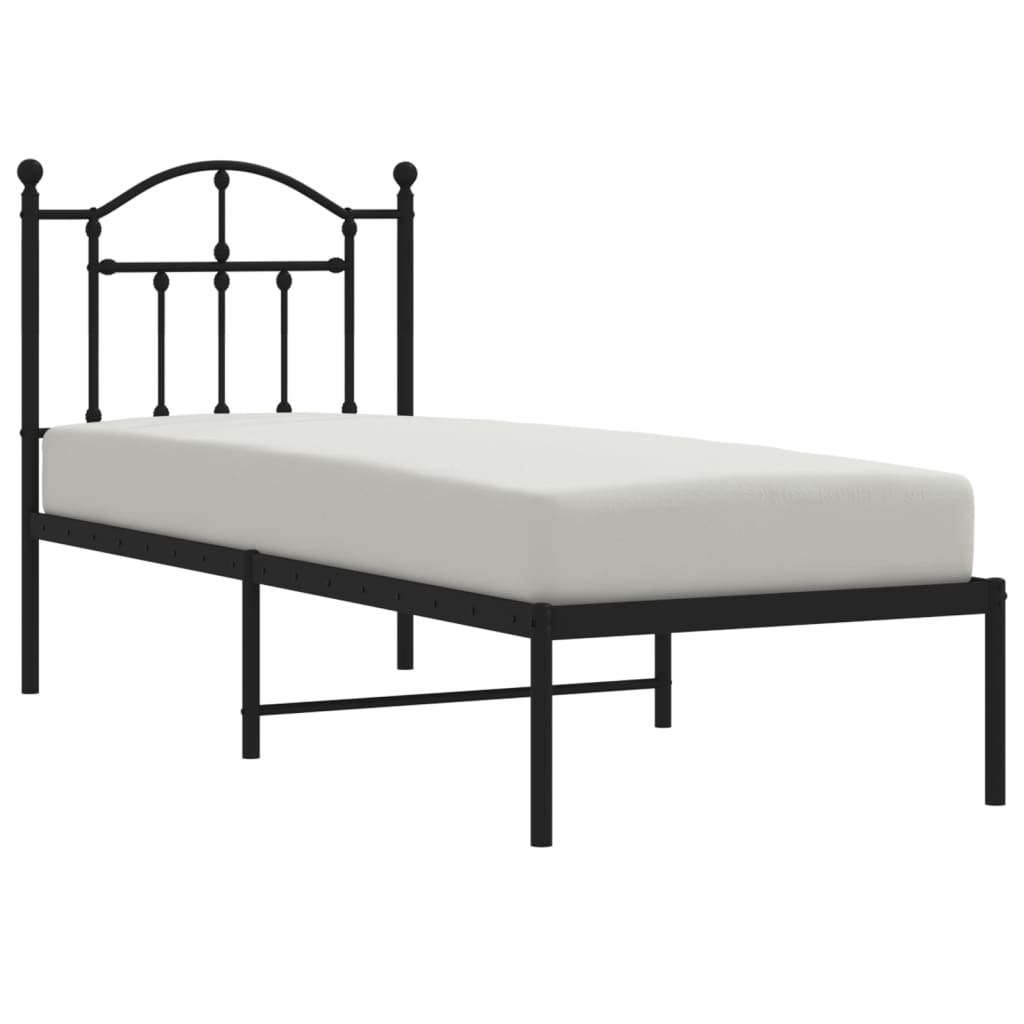 Bed frame with headboard metal black 75x190 cm