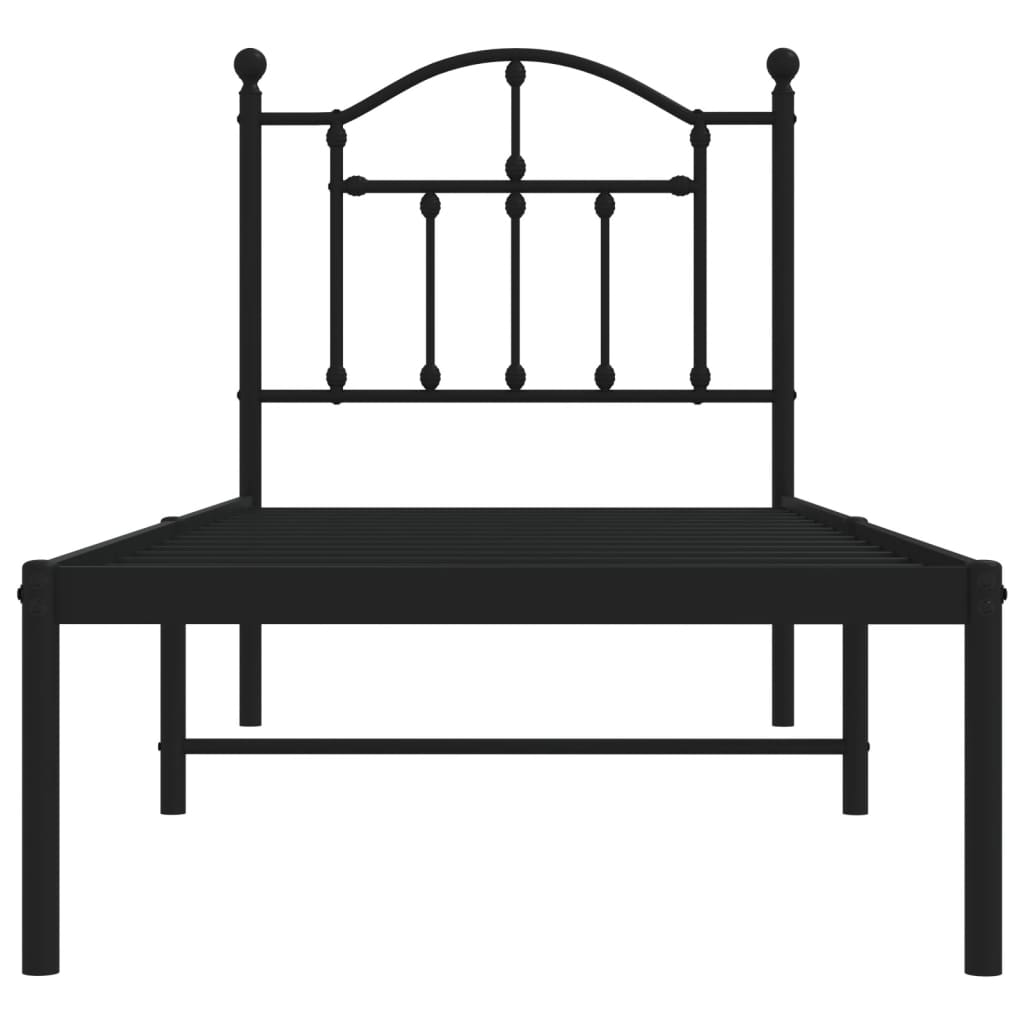 Bed frame with headboard metal black 75x190 cm