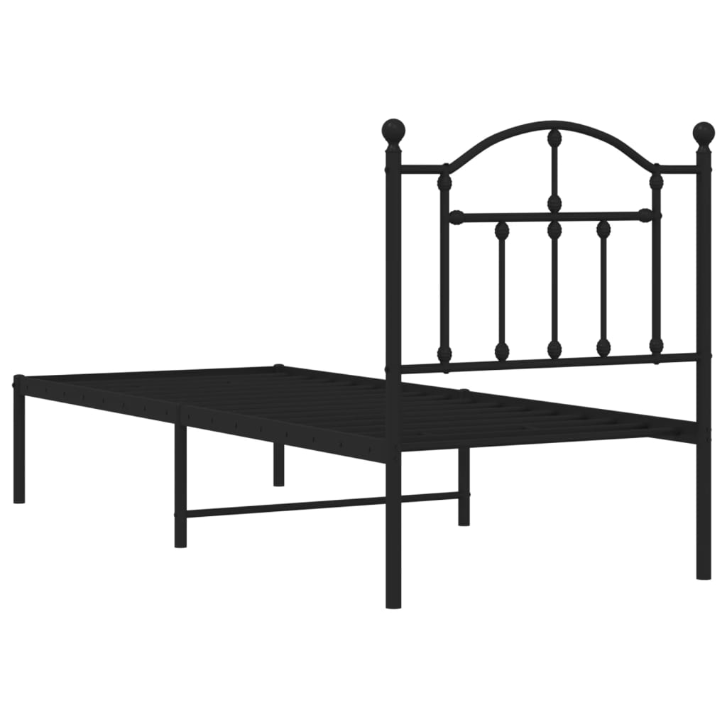 Bed frame with headboard metal black 75x190 cm