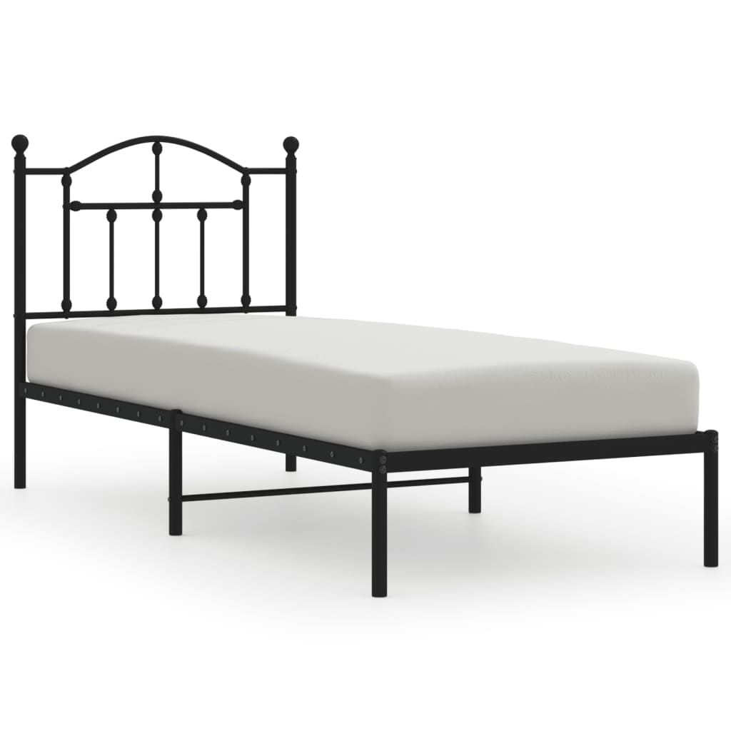 Bed frame with headboard metal black 90x200 cm