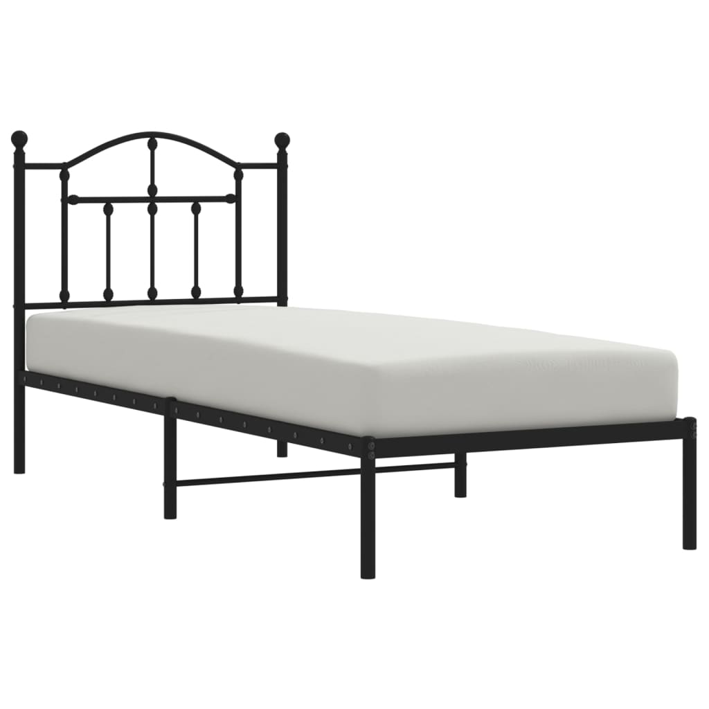 Bed frame with headboard metal black 90x200 cm