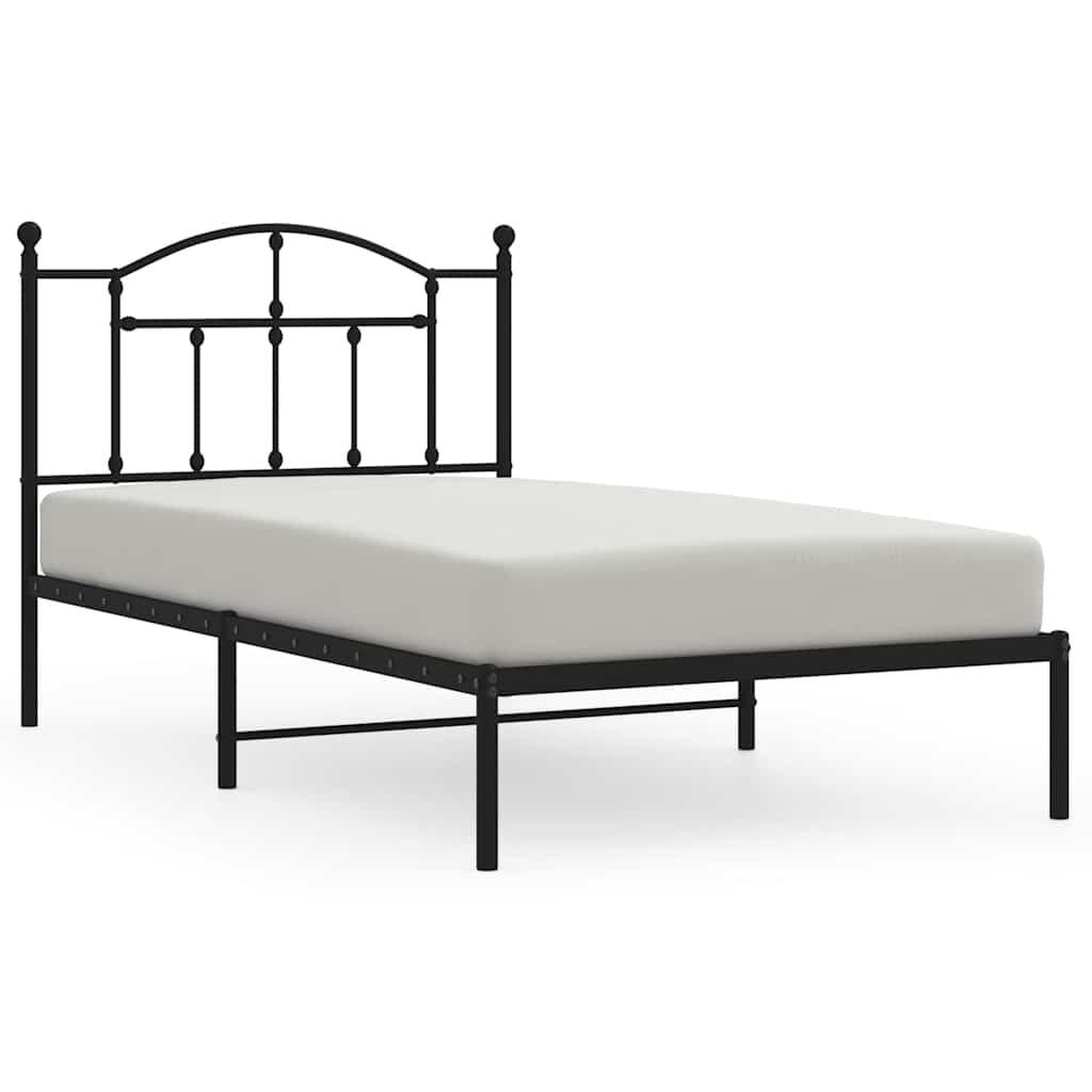 Bed frame with headboard metal black 100x190 cm
