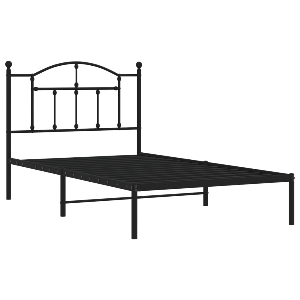 Bed frame with headboard metal black 100x190 cm