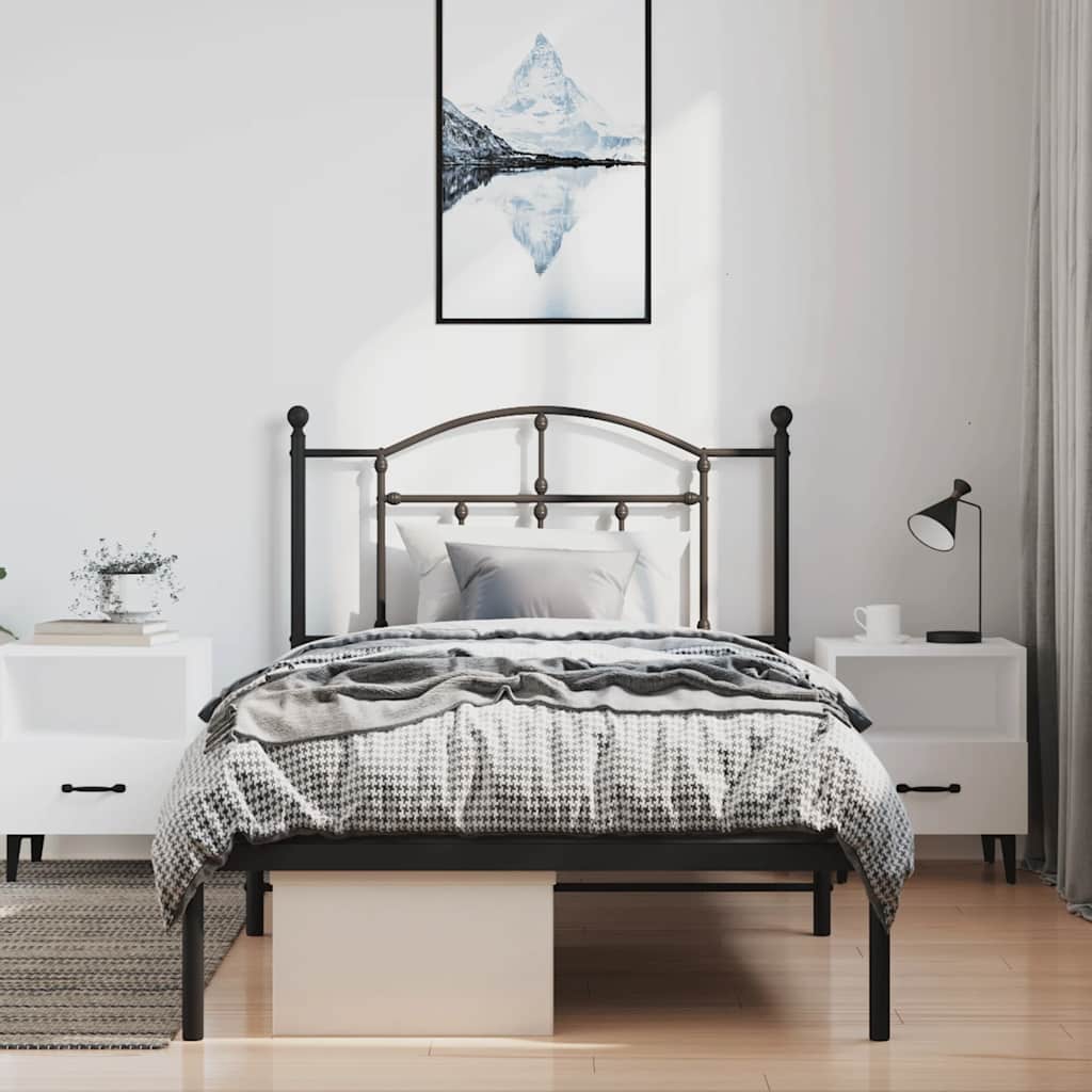 Bed frame with headboard metal black 100x190 cm