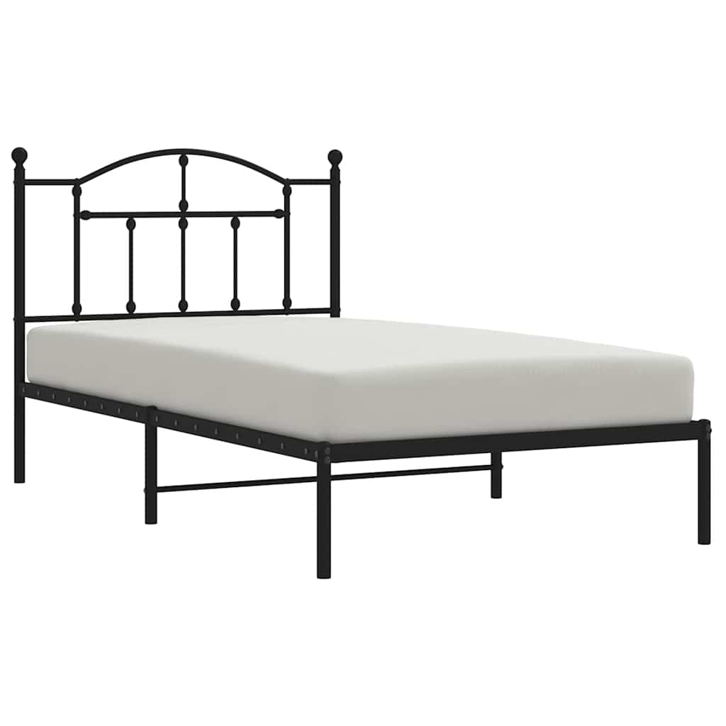 Bed frame with headboard metal black 100x190 cm