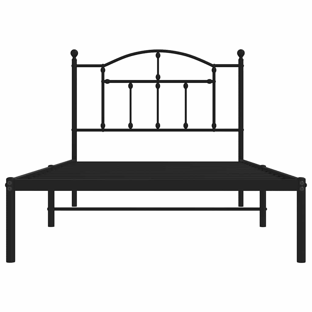 Bed frame with headboard metal black 100x190 cm