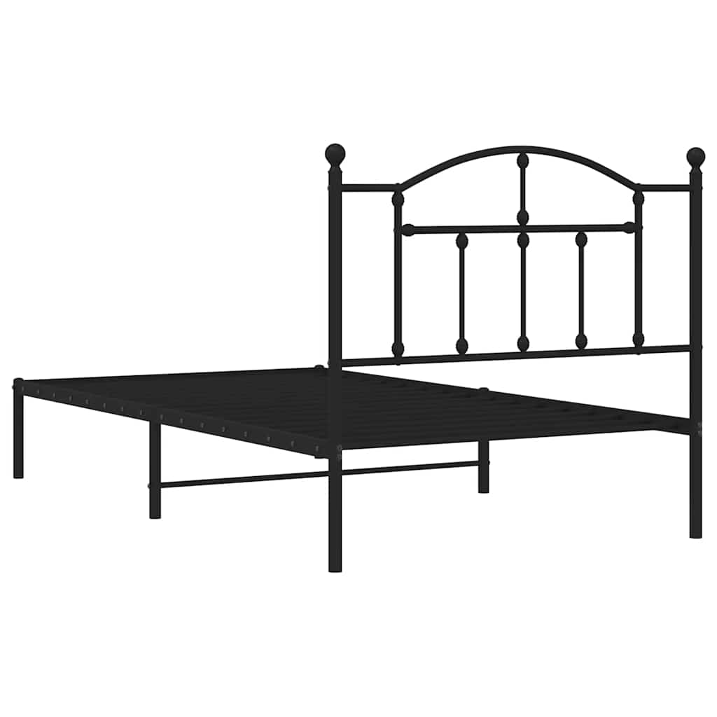 Bed frame with headboard metal black 100x190 cm