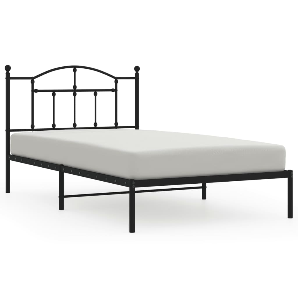 Bed frame with headboard metal black 107x203 cm