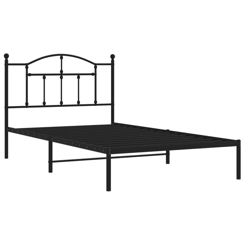 Bed frame with headboard metal black 107x203 cm