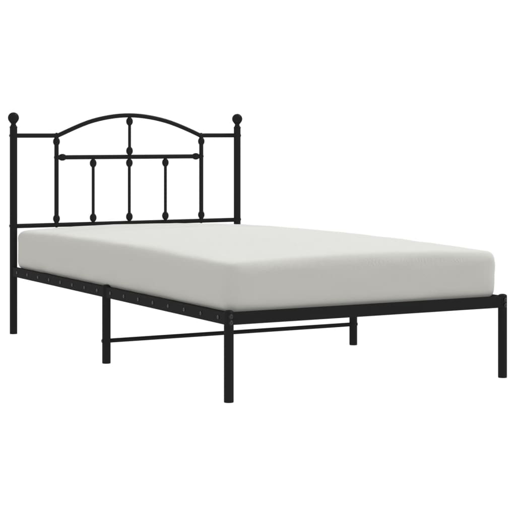 Bed frame with headboard metal black 107x203 cm