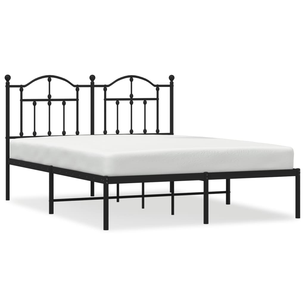 Bed frame with headboard metal black 140x190 cm