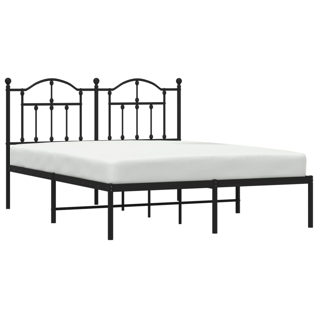 Bed frame with headboard metal black 140x190 cm