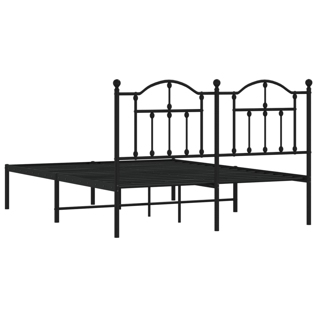 Bed frame with headboard metal black 140x190 cm