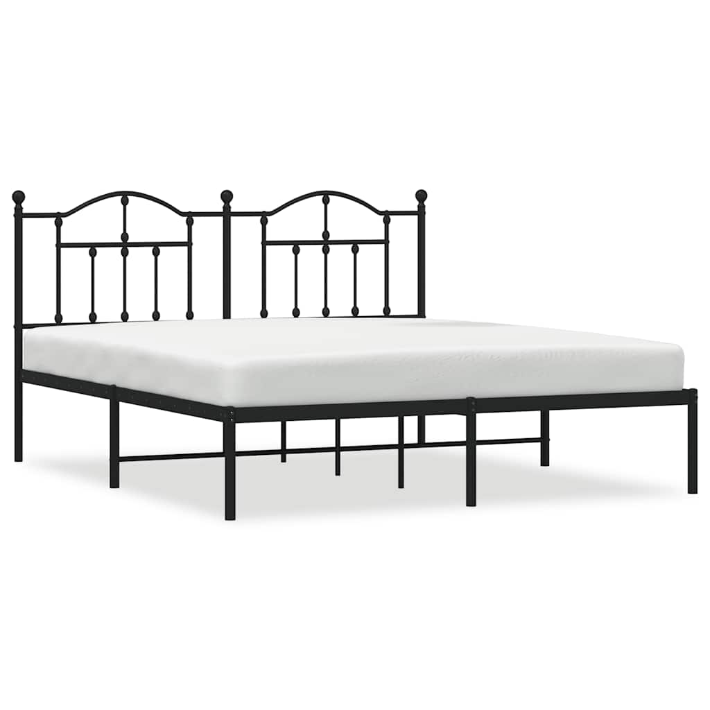Bed frame with headboard metal black 183x213 cm
