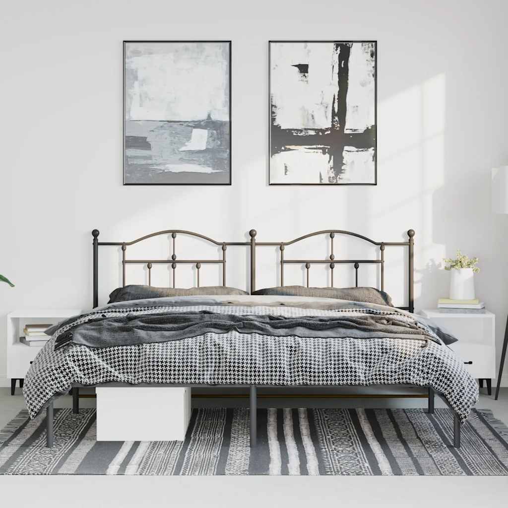 Bed frame with headboard metal black 193x203 cm