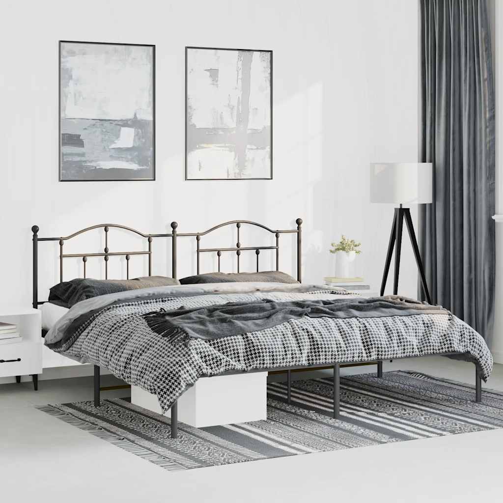 Bed frame with headboard metal black 193x203 cm