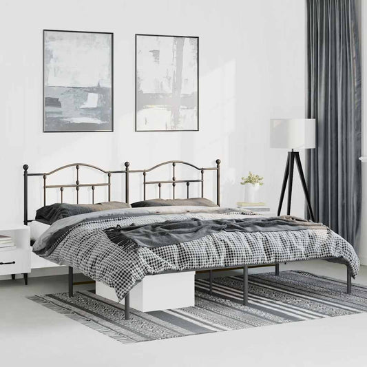 Bed frame with headboard metal black 193x203 cm
