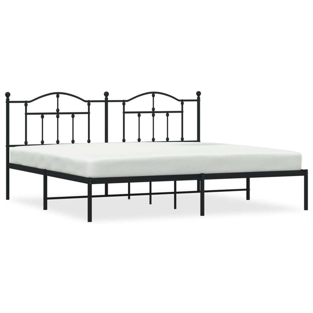 Bed frame with headboard metal black 200x200 cm