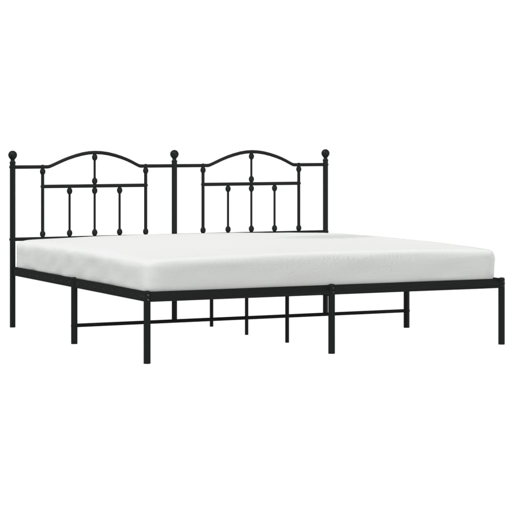 Bed frame with headboard metal black 200x200 cm