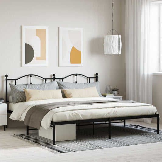 Bed frame with headboard metal black 200x200 cm