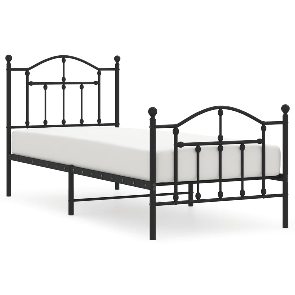 Bed frame with head and footboard metal black 90x190 cm