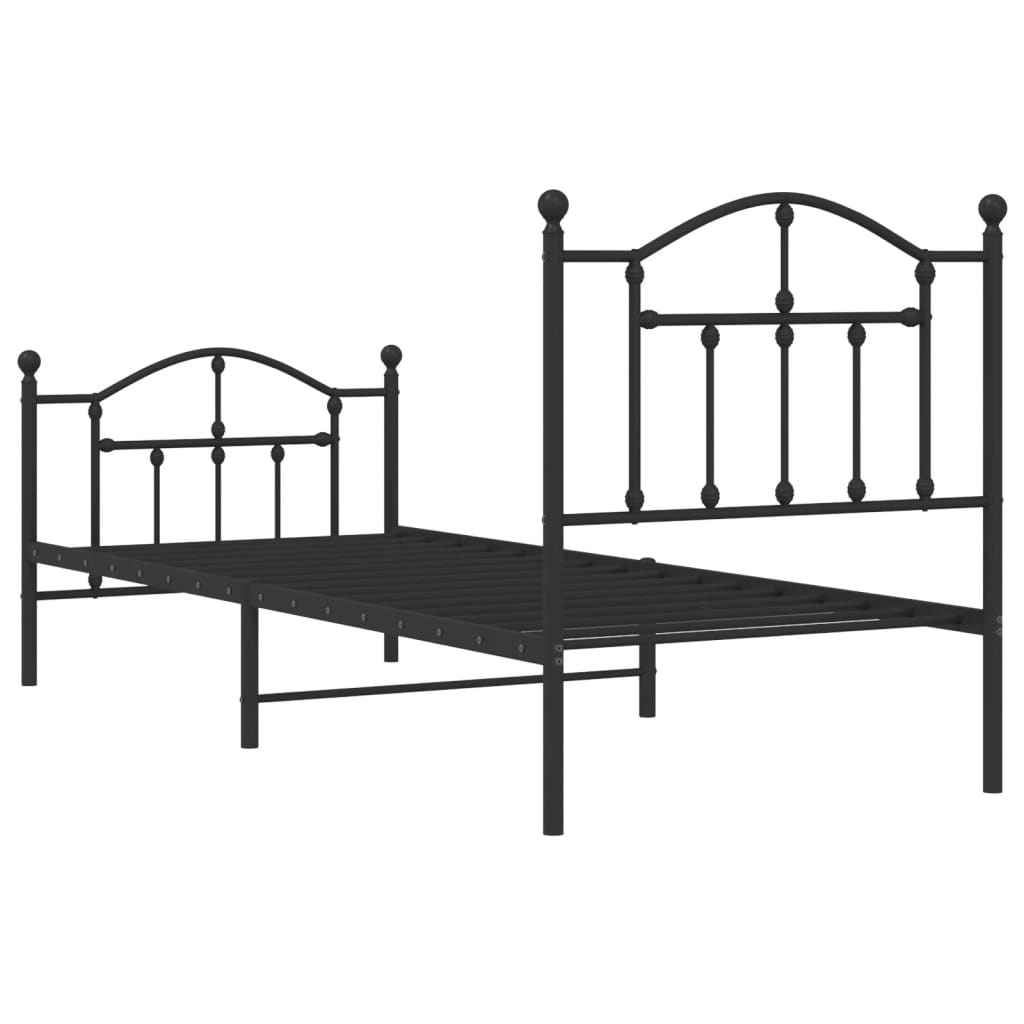 Bed frame with head and footboard metal black 90x190 cm