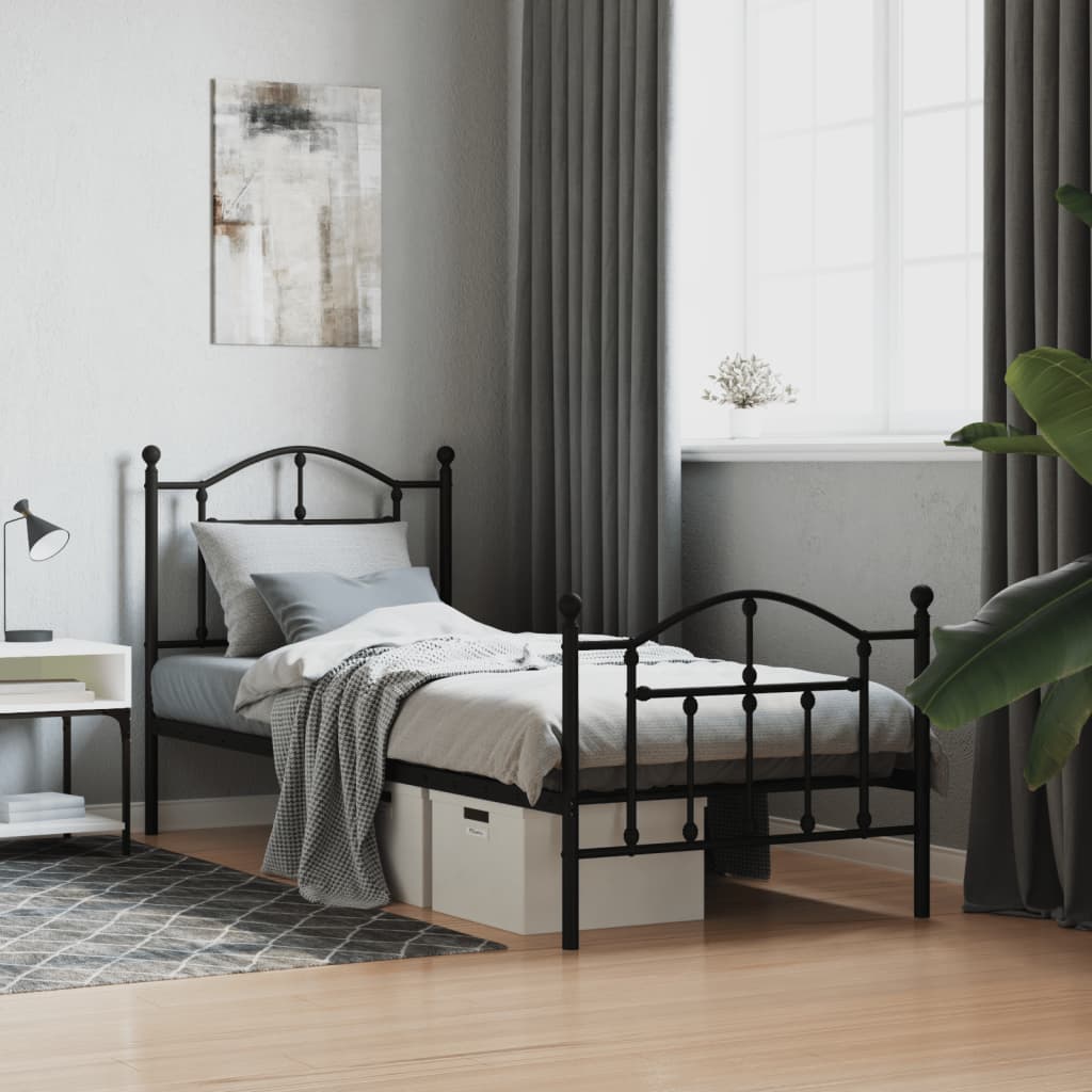 Bed frame with head and footboard metal black 90x190 cm