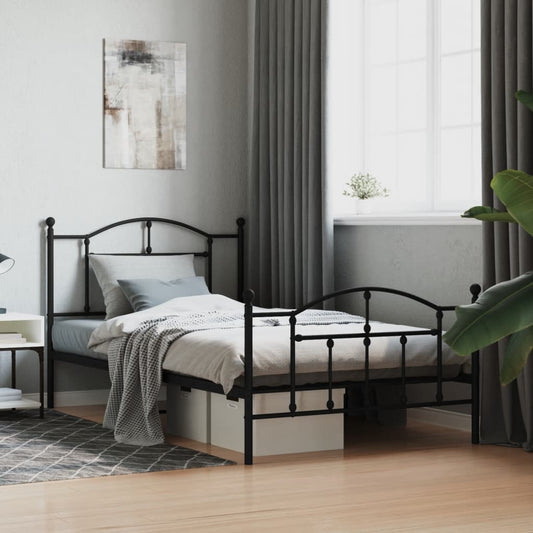 Bed frame with head and footboard metal black 107x203 cm