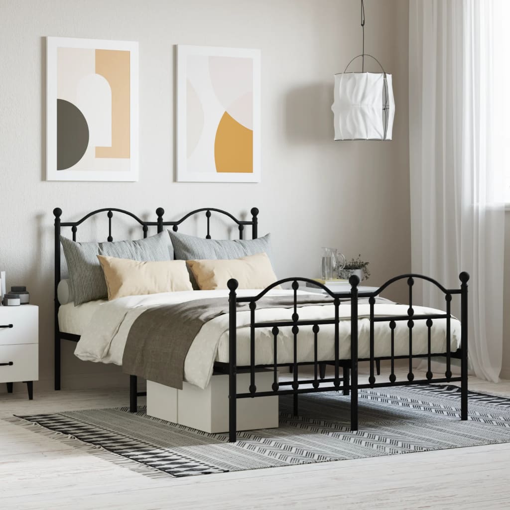 Bed frame with head and footboard metal black 120x200 cm