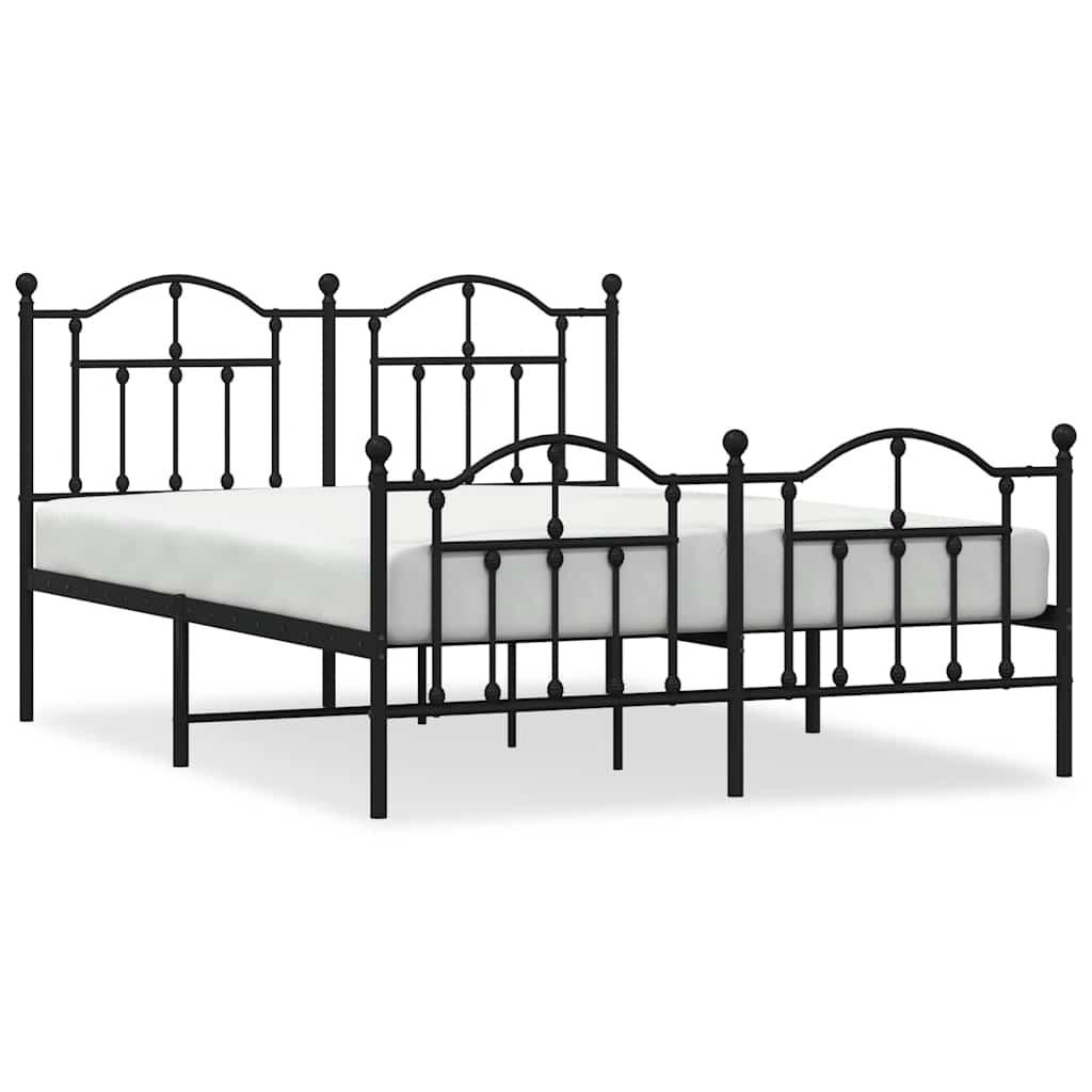Bed frame with head and footboard metal black 135x190 cm
