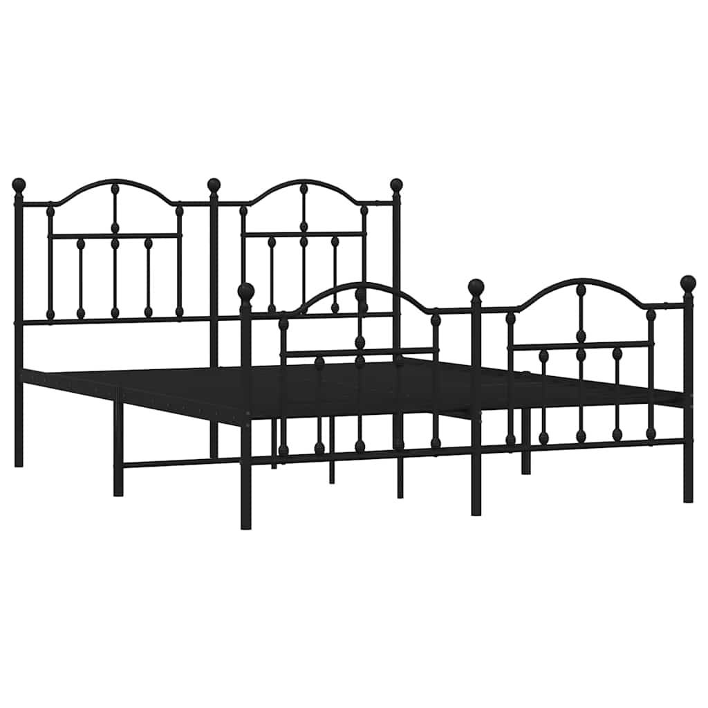 Bed frame with head and footboard metal black 135x190 cm