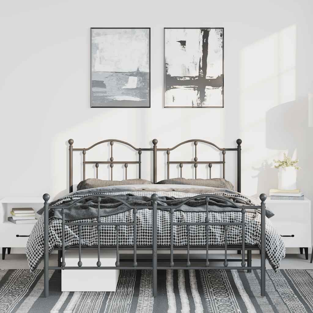 Bed frame with head and footboard metal black 135x190 cm