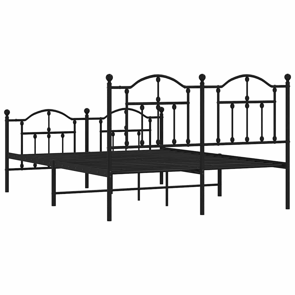 Bed frame with head and footboard metal black 135x190 cm