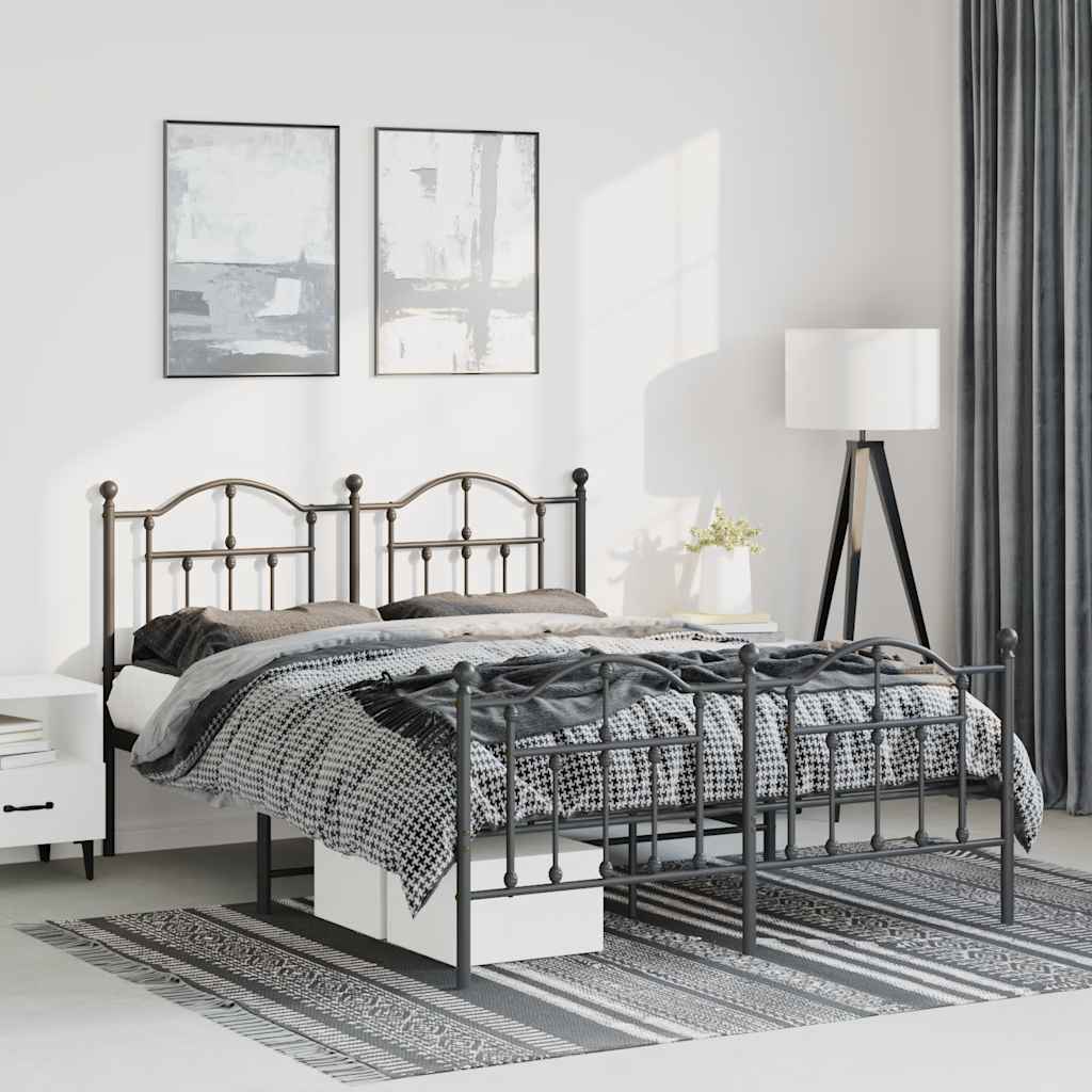 Bed frame with head and footboard metal black 135x190 cm