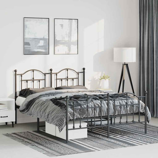 Bed frame with head and footboard metal black 135x190 cm