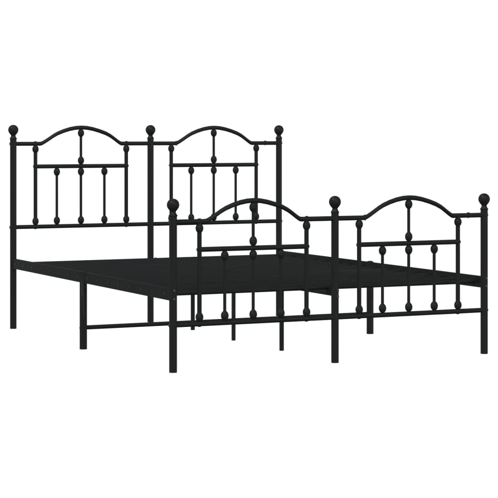 Bed frame with head and footboard metal black 140x200 cm