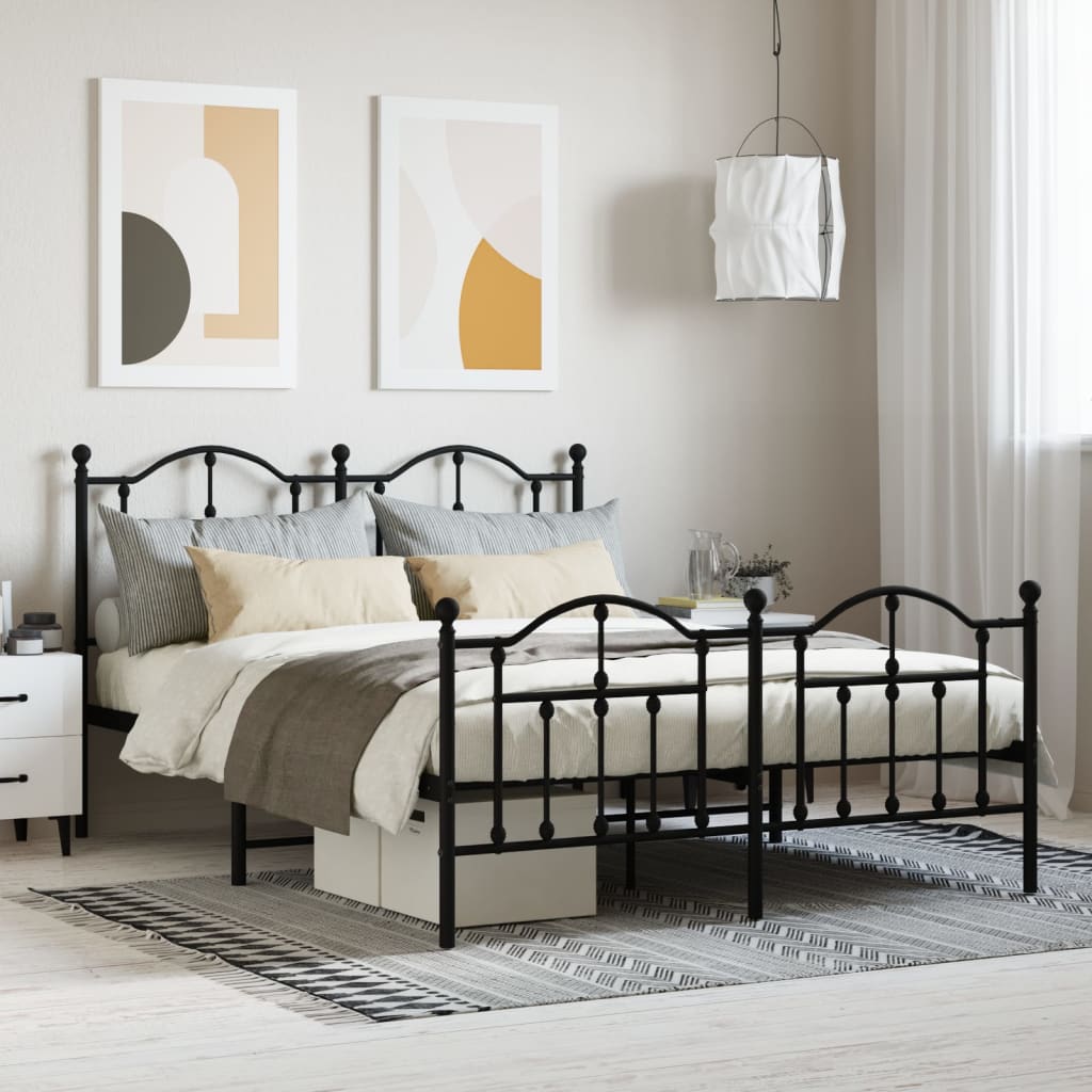 Bed frame with head and footboard metal black 140x200 cm