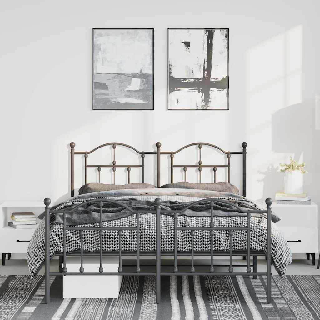 Bettgestell mit Kopf- und Fußteil Metall Schwarz 150x200 cm