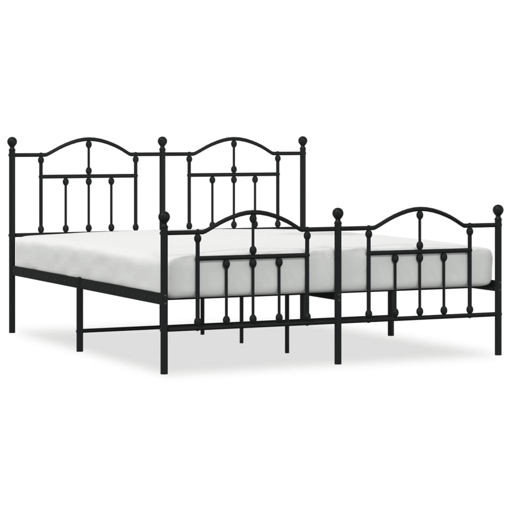 Bed frame with head and footboard metal black 183x213 cm