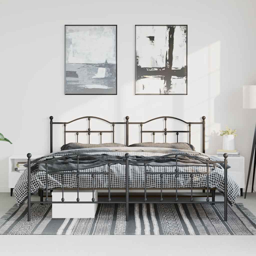 Bed frame with head and footboard metal black 183x213 cm