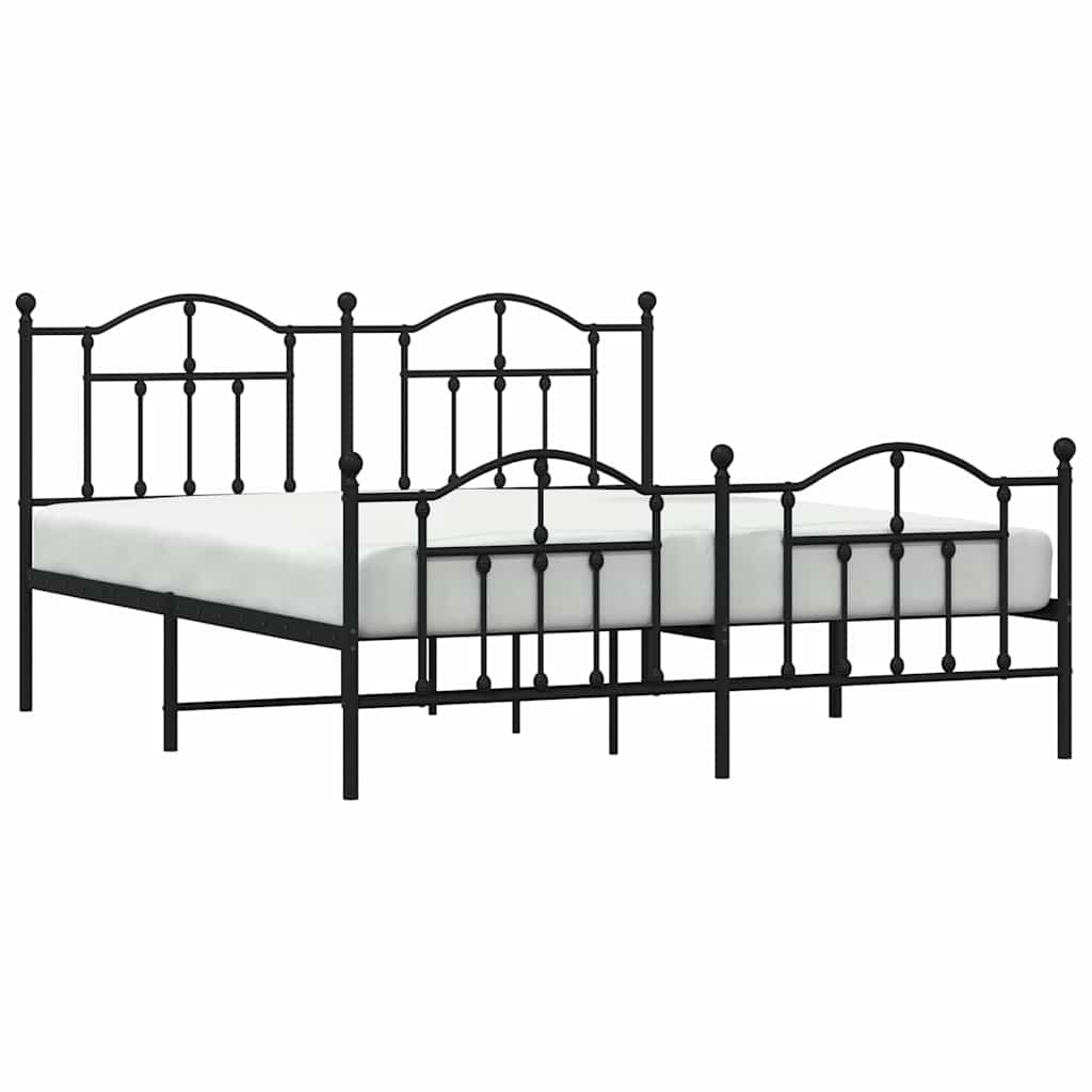 Bed frame with head and footboard metal black 183x213 cm