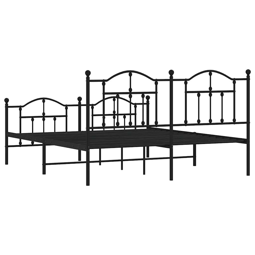 Bed frame with head and footboard metal black 183x213 cm